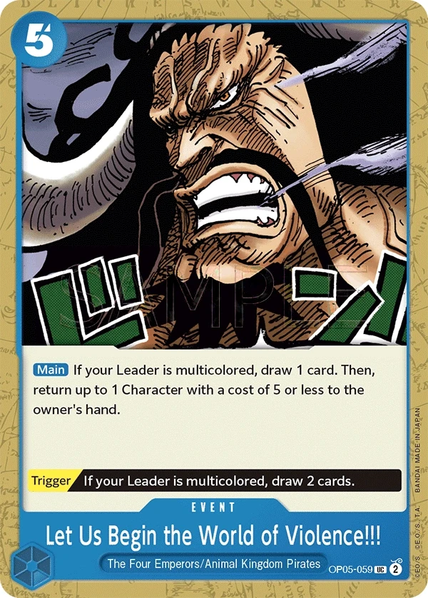 Let Us Begin the World of Violence!!! (OP05-059) One Piece Card Game card