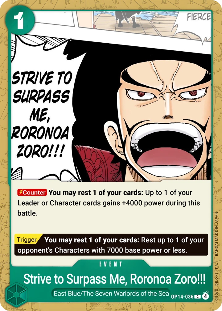 Strive to Surpass me, Roronoa Zoro!!! (OP14-036) One Piece card